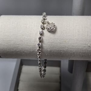 Monet Silver Tone Rhinestone Bracelet With No Clasp with Heart Charm